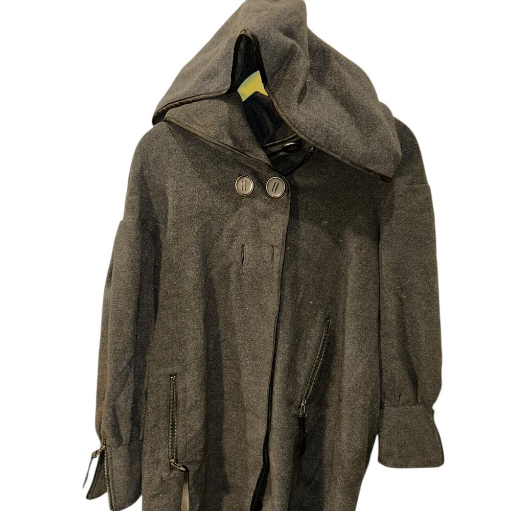 zara gray flannel super large loose hood coat S fantastic zip cuff